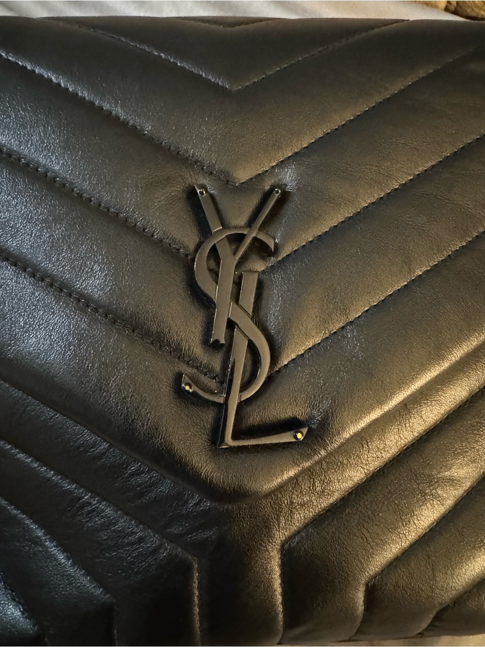 Saint Laurent Black Quilted Chevron Leather Crossbody Medium